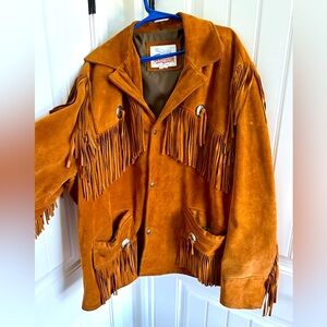 Vintage Leather Biker Jacket with Fringe